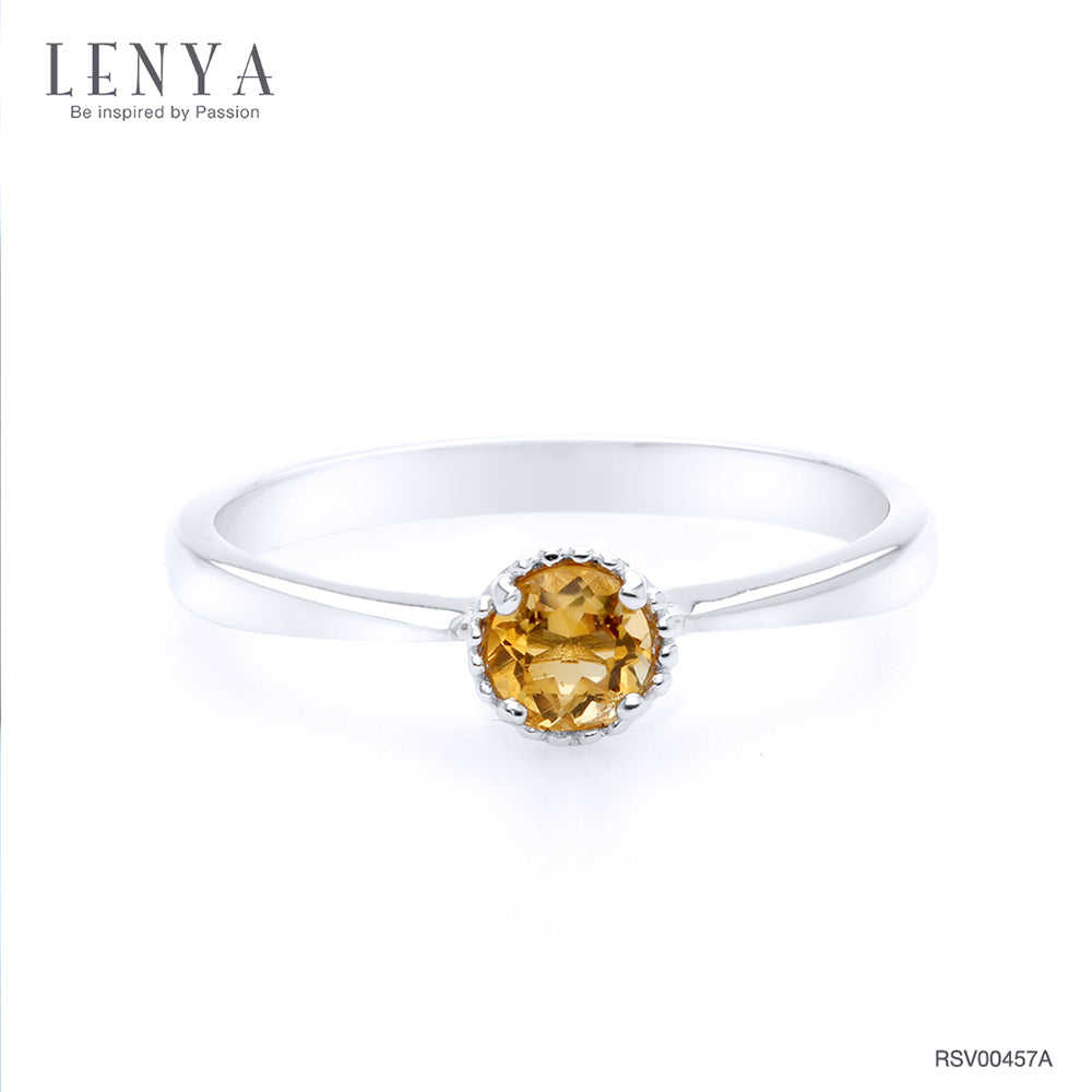 LENYA แหวนเงินแท้ 925ตัวเรือนชุบทองคำขาว ประดับพลอยซิทริน (citrine) ขนาด 4.00 mm เรียบเก๋สะดุดตา