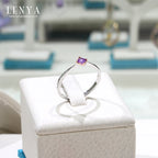 LENYA แหวนอเมทีสต์ (Amethyst) ทรงสี่เหลี่ยม ขนาด 3.00 mm ตัวเรือนเงินแท้ชุบทองโรเดียมและพิ้งค์โกล์ด