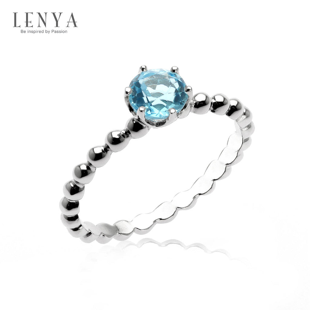 LENYA แหวนบลูโทแพซสีฟ้า (Blue Topaz) ขนาด 5.00 mm ตัวเรือนเงินแท้ 925 สไตล์ Bubble Band ชุบโรเดียม