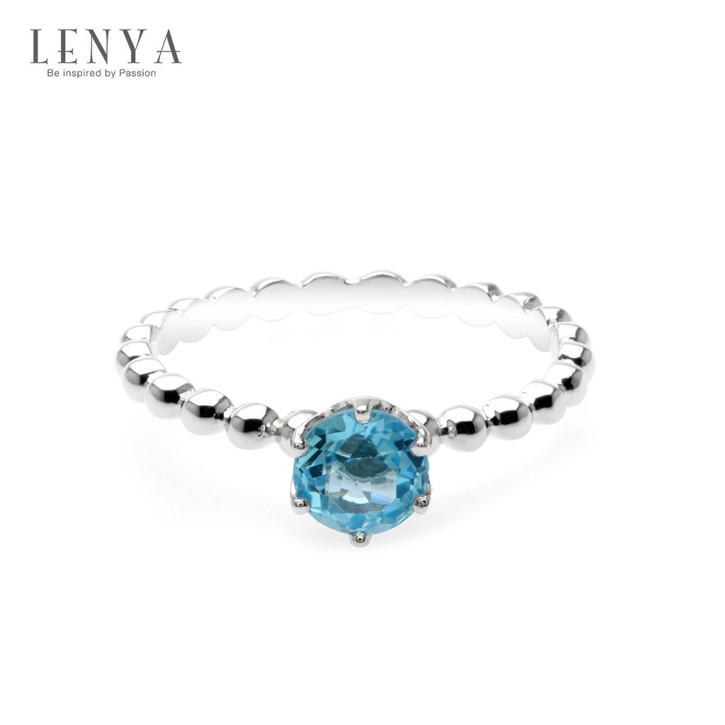 LENYA แหวนบลูโทแพซสีฟ้า (Blue Topaz) ขนาด 5.00 mm ตัวเรือนเงินแท้ 925 สไตล์ Bubble Band ชุบโรเดียม