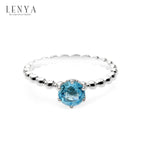 LENYA แหวนบลูโทแพซสีฟ้า (Blue Topaz) ขนาด 5.00 mm ตัวเรือนเงินแท้ 925 สไตล์ Bubble Band ชุบโรเดียม