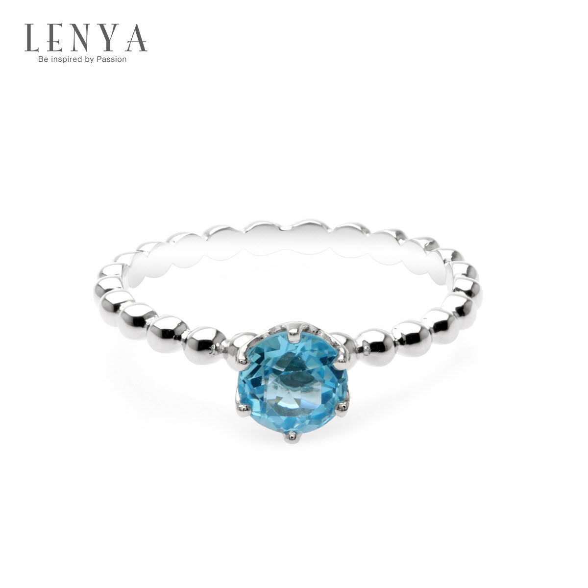 LENYA แหวนบลูโทแพซสีฟ้า (Blue Topaz) ขนาด 5.00 mm ตัวเรือนเงินแท้ 925 สไตล์ Bubble Band ชุบโรเดียม