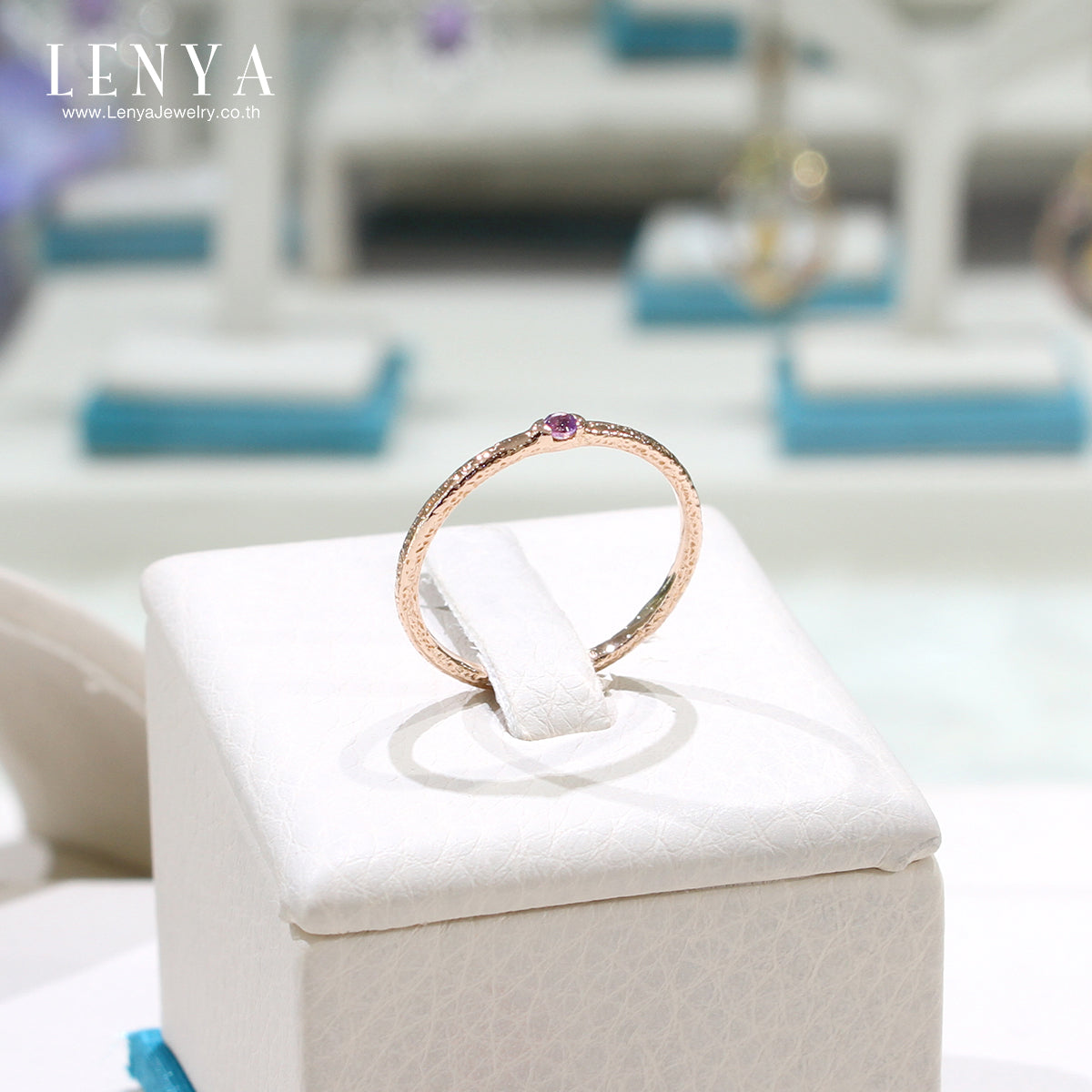 LENYA แหวนอเมทิสต์ (Amethyst) ตัวเรือนเงินแท้ชุบพิ้งโกล์ด ดีไซน์เรียบหรู ทำ Texture ที่ตัวเรือนเพิ่มความเก๋ไก๋