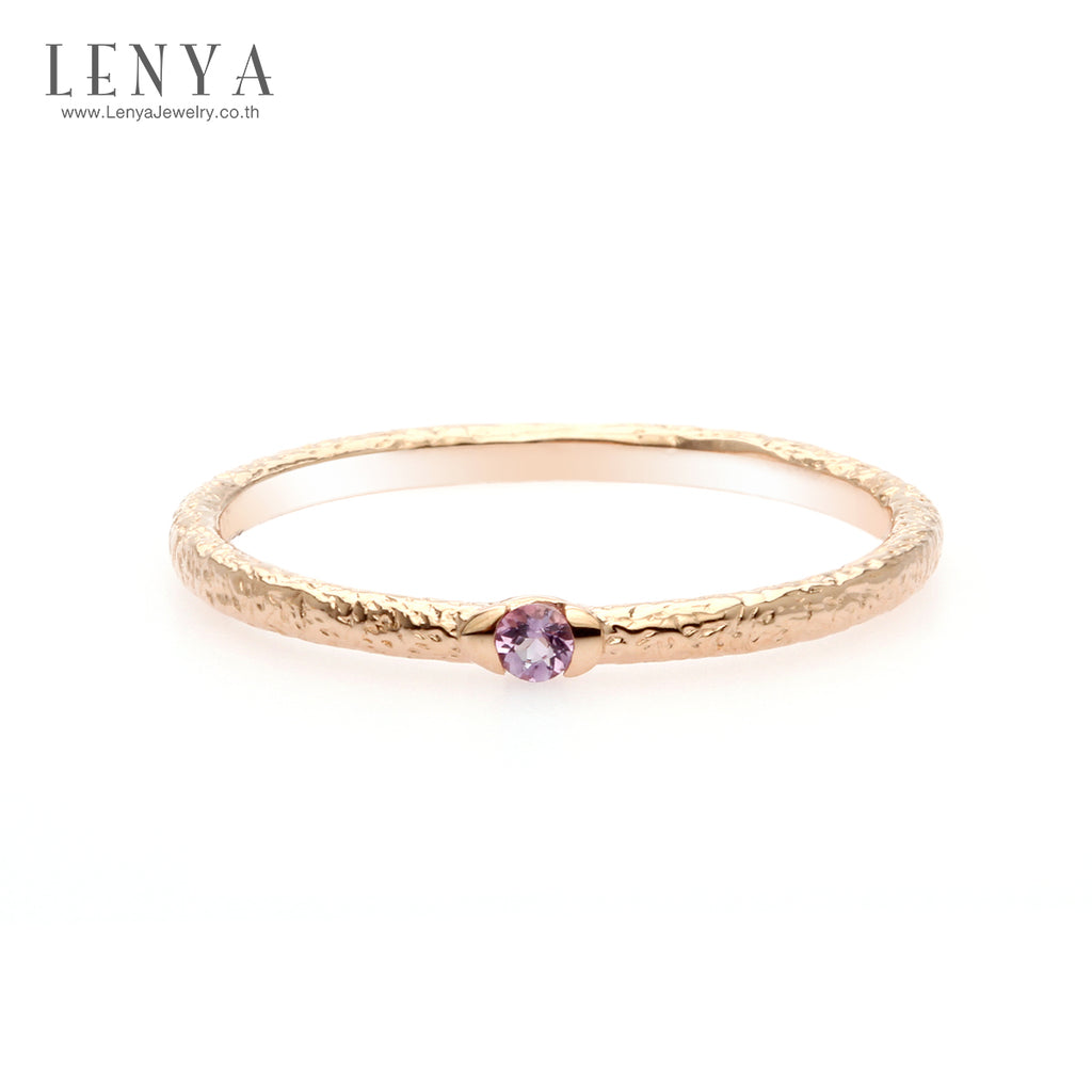 LENYA แหวนอเมทิสต์ (Amethyst) ตัวเรือนเงินแท้ชุบพิ้งโกล์ด ดีไซน์เรียบหรู ทำ Texture ที่ตัวเรือนเพิ่มความเก๋ไก๋