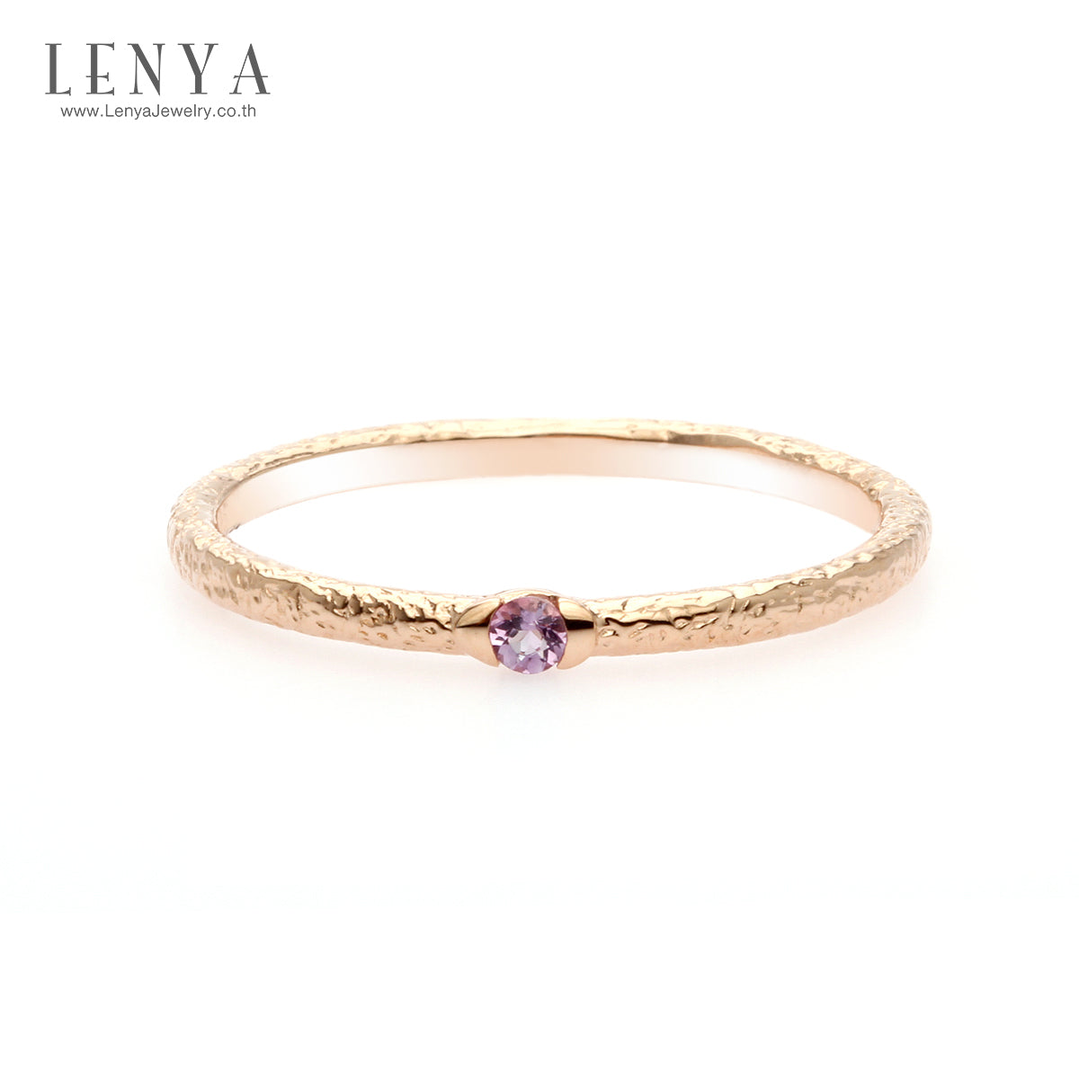 LENYA แหวนอเมทิสต์ (Amethyst) ตัวเรือนเงินแท้ชุบพิ้งโกล์ด ดีไซน์เรียบหรู ทำ Texture ที่ตัวเรือนเพิ่มความเก๋ไก๋