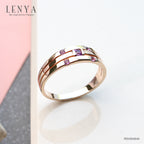 LENYA แหวนเงินแท้ ประดับอเมทิสต์ (Amethyst) ดีไซน์เรียบเก๋ สวยอย่างมีสไตล์ ตัวเรือนชุบพิ้งโกล์ด