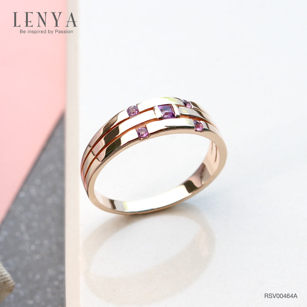 LENYA แหวนเงินแท้ ประดับอเมทิสต์ (Amethyst) ดีไซน์เรียบเก๋ สวยอย่างมีสไตล์ ตัวเรือนชุบพิ้งโกล์ด