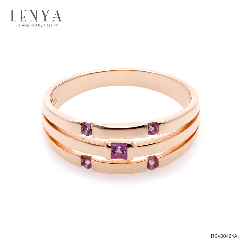 LENYA แหวนเงินแท้ ประดับอเมทิสต์ (Amethyst) ดีไซน์เรียบเก๋ สวยอย่างมีสไตล์ ตัวเรือนชุบพิ้งโกล์ด