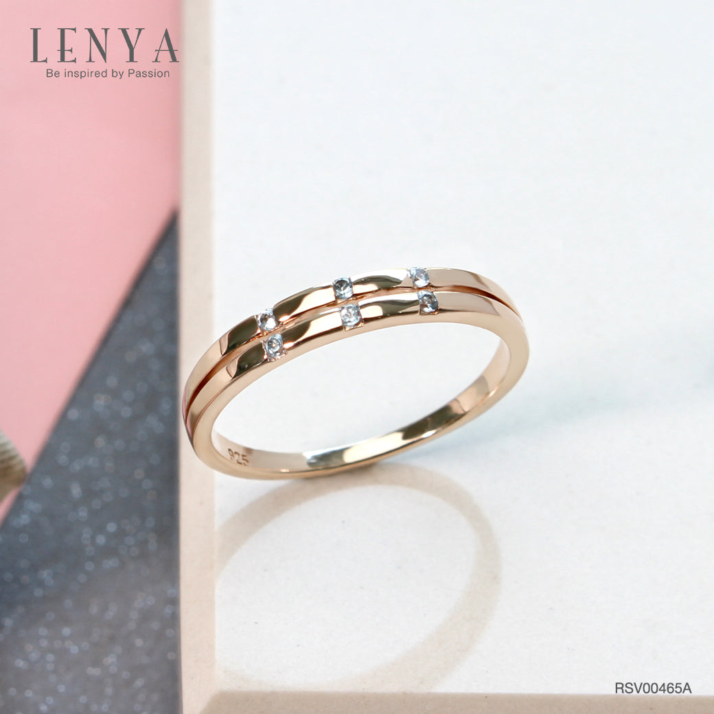 LENYA แหวนเงินแท้925 ประดับพลอยบลูโทแพซสีฟ้า( Blue Topaz)  ดีไซน์เรียบเก๋ สวยอย่างมีสไตล์ ตัวเรือนชุบพิ้งโกล์ด