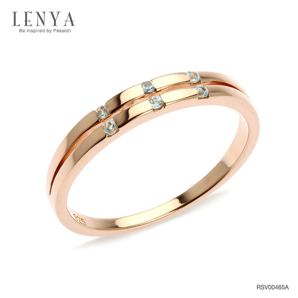 LENYA แหวนเงินแท้925 ประดับพลอยบลูโทแพซสีฟ้า( Blue Topaz)  ดีไซน์เรียบเก๋ สวยอย่างมีสไตล์ ตัวเรือนชุบพิ้งโกล์ด
