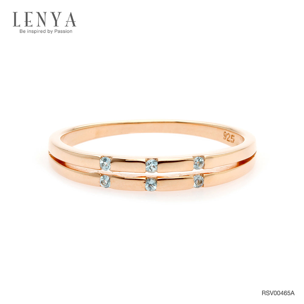 LENYA แหวนเงินแท้925 ประดับพลอยบลูโทแพซสีฟ้า( Blue Topaz)  ดีไซน์เรียบเก๋ สวยอย่างมีสไตล์ ตัวเรือนชุบพิ้งโกล์ด