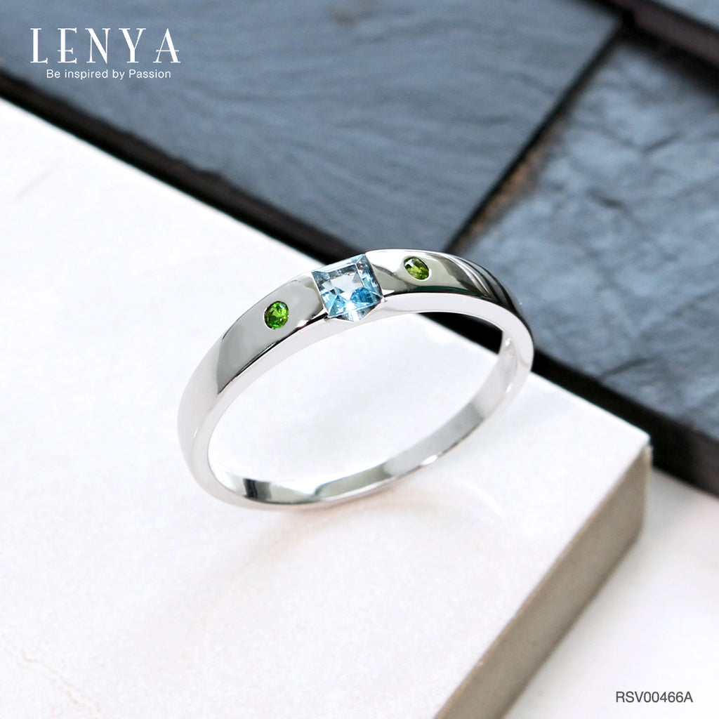 LENYA แหวนบลูโทแพซ (Blue Topaz) ประดับโครมไดออพไซต์ (Chrome Diopside) ดีไซน์เรียบหรู สวมใส่แล้วบ่งบอกถึงสไตล์ได้เป็นอย่างดี