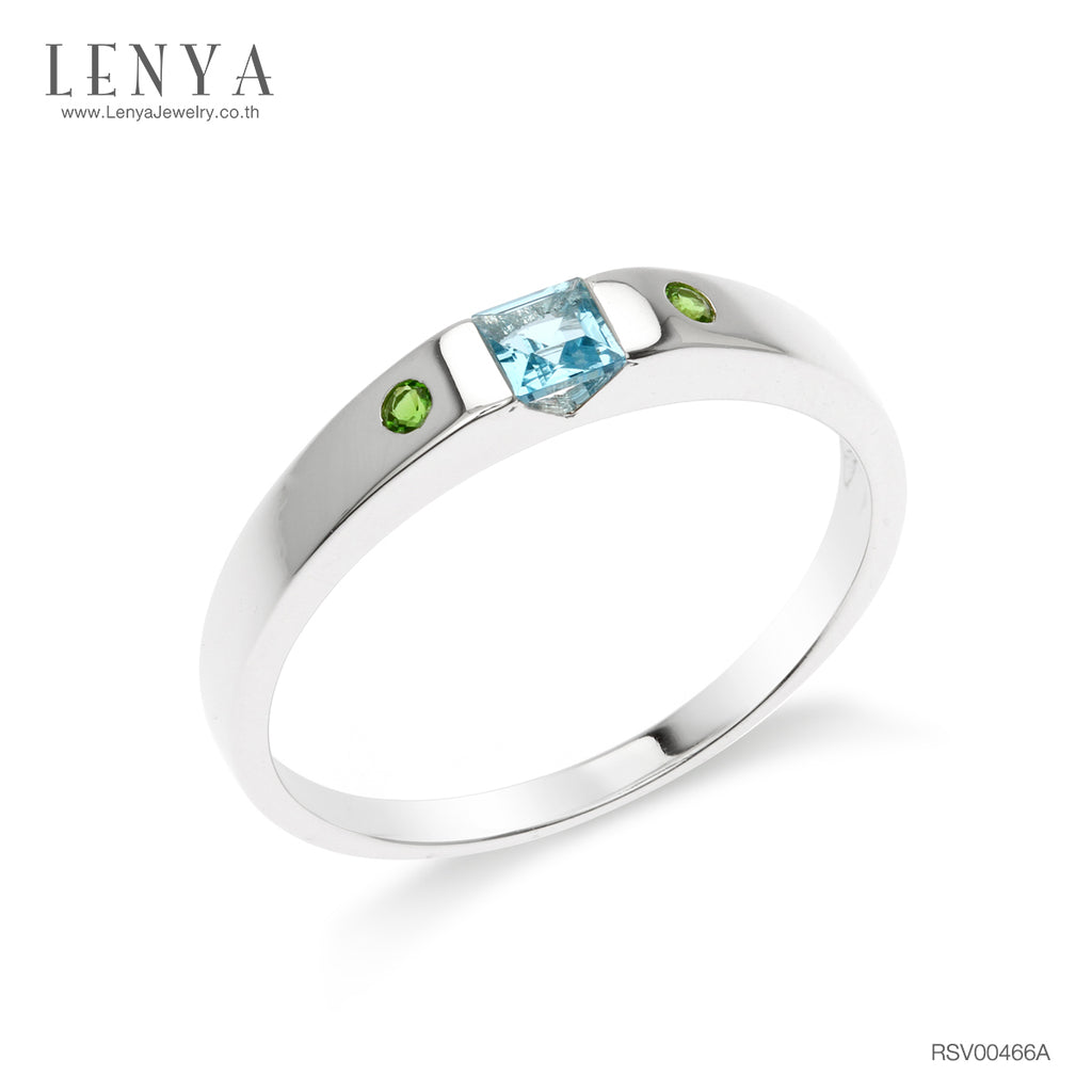 LENYA แหวนบลูโทแพซ (Blue Topaz) ประดับโครมไดออพไซต์ (Chrome Diopside) ดีไซน์เรียบหรู สวมใส่แล้วบ่งบอกถึงสไตล์ได้เป็นอย่างดี
