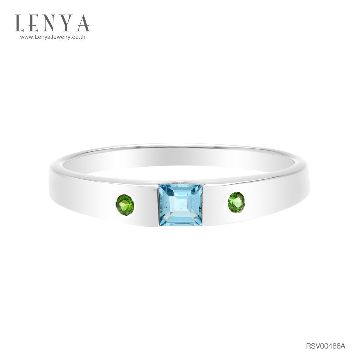 LENYA แหวนบลูโทแพซ (Blue Topaz) ประดับโครมไดออพไซต์ (Chrome Diopside) ดีไซน์เรียบหรู สวมใส่แล้วบ่งบอกถึงสไตล์ได้เป็นอย่างดี