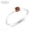 LENYA แหวนเงินแท้ ประดับพลอยสีม่วงอมแดง (Rhodolite) เม็ดเดี่ยว ชูความเก๋อย่างมีสไตล์ ตัวเรือนชุบ2ตัวเรือนชุบทองคำขาว และกระเปาะหุ้มพลอยชุบสีพิ้งโกล์ด