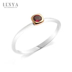 LENYA แหวนเงินแท้ ประดับพลอยสีม่วงอมแดง (Rhodolite) เม็ดเดี่ยว ชูความเก๋อย่างมีสไตล์ ตัวเรือนชุบ2ตัวเรือนชุบทองคำขาว และกระเปาะหุ้มพลอยชุบสีพิ้งโกล์ด