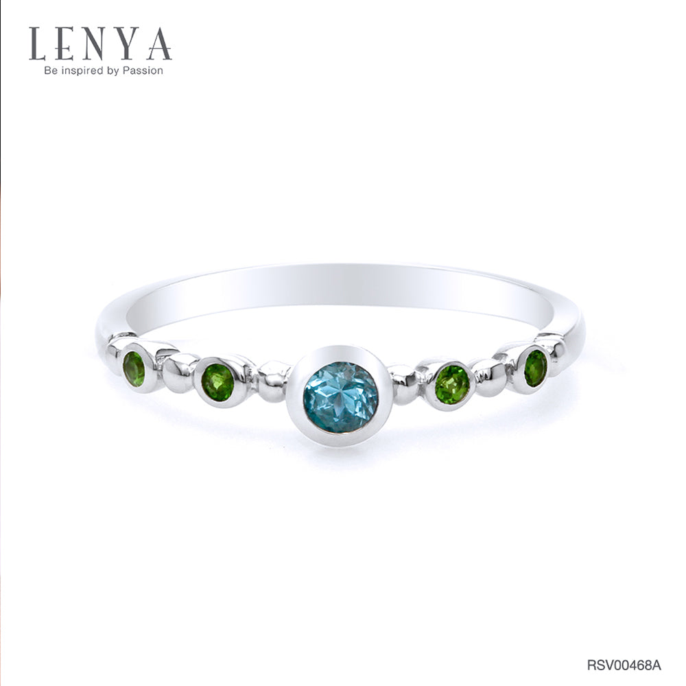 LENYA แหวนเงินแท้ ประดับบลูโทแพซ (Blue Topaz) และซาโวไรท์ (Tsavorite) ตัวเรือนชุบโรเดียม