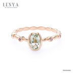 LENYA แหวนเงินแท้ ดีไซน์สุดเก๋ดูโดดเด่น ด้วยพลอยรูปไข่กรีนอเมทิสต์ (Green Amethyst)  และแซปไฟร์สีชมพู (Pink sapphire) ตัวเรือนชุบพิ้งโกล์ด