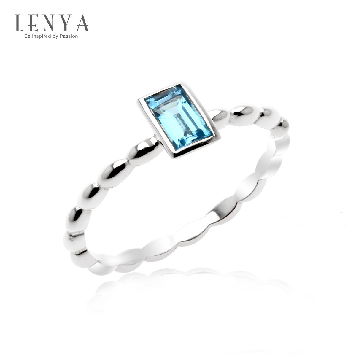 LENYA แหวนเงินแท้ ประดับพลอยบลูโทแพซสีฟ้า( Blue Topaz) ทรงสี่เหลี่ยม สวยเท่ห์อย่างมีสไตล์ ตัวเรือนชุบทองคำขาว