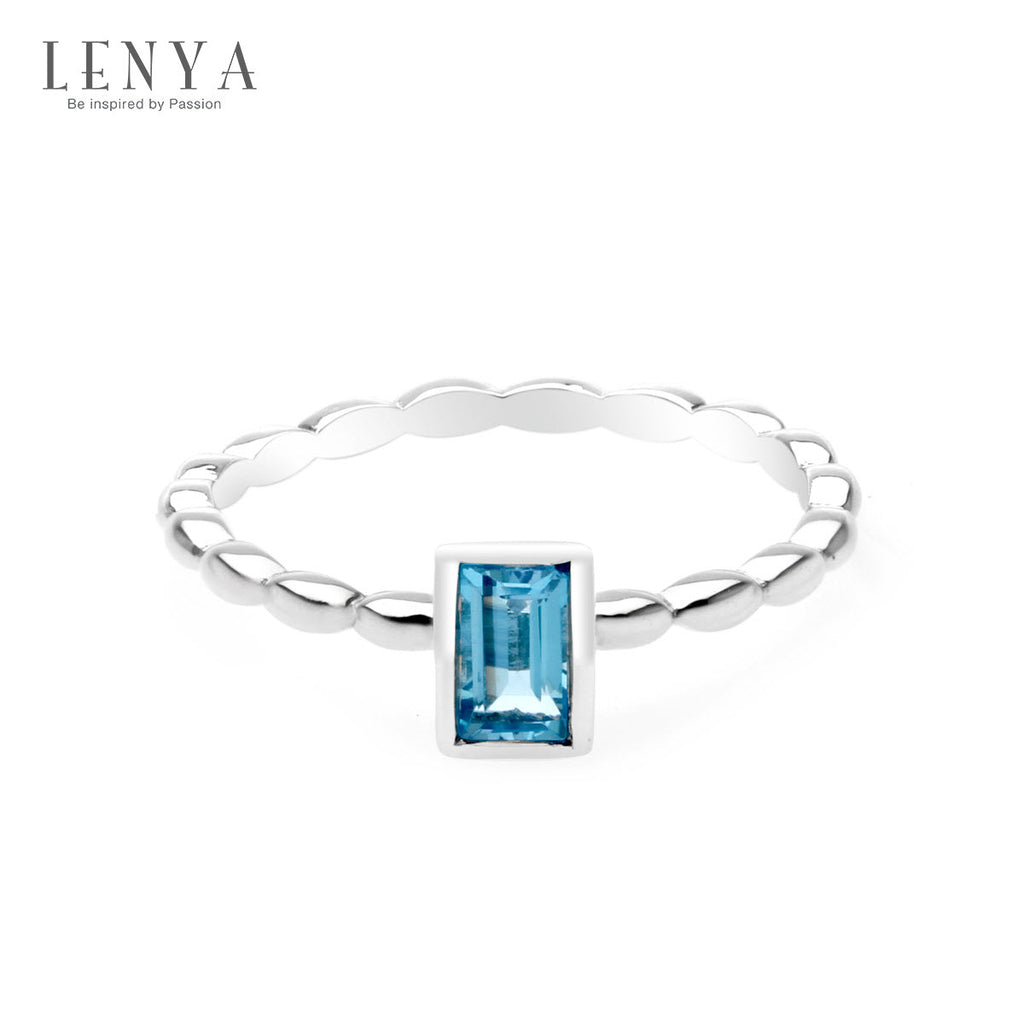 LENYA แหวนเงินแท้ ประดับพลอยบลูโทแพซสีฟ้า( Blue Topaz) ทรงสี่เหลี่ยม สวยเท่ห์อย่างมีสไตล์ ตัวเรือนชุบทองคำขาว