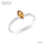 LENYA แหวนเงินแท้ ประดับพลอยสีเหลือง ซิทริน (citrine) ทรงมาร์คีย์ สวยเท่ห์อย่างมีสไตล์ ตัวเรือนชุบทองคำขาว