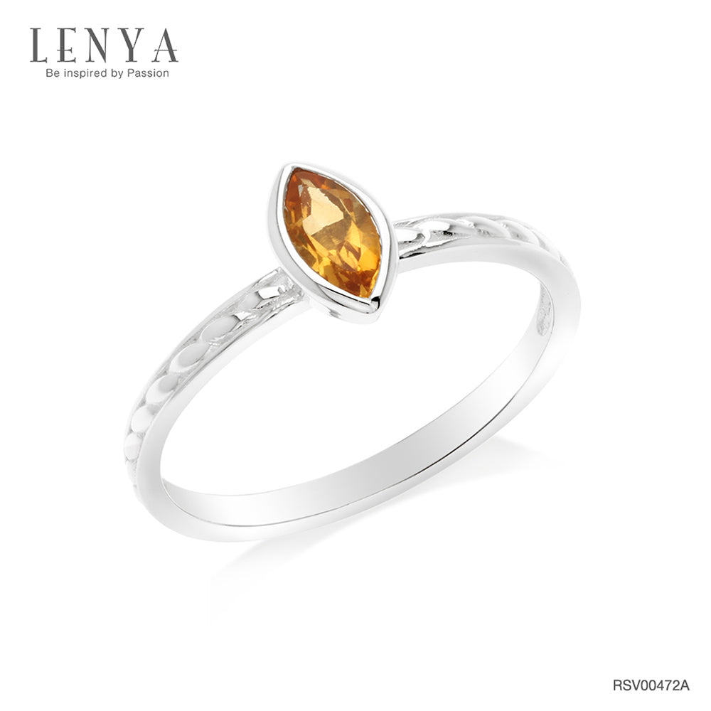 LENYA แหวนเงินแท้ ประดับพลอยสีเหลือง ซิทริน (citrine) ทรงมาร์คีย์ สวยเท่ห์อย่างมีสไตล์ ตัวเรือนชุบทองคำขาว