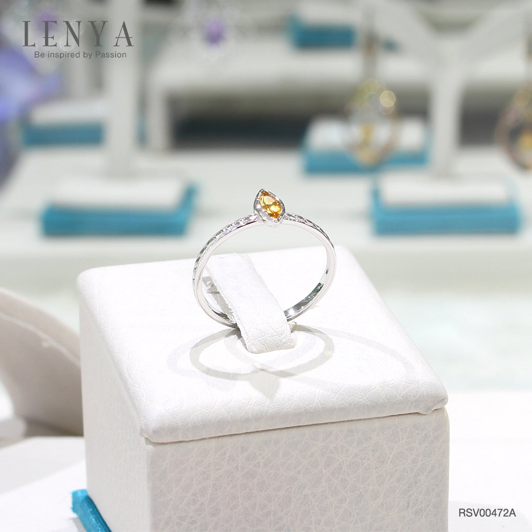 LENYA แหวนเงินแท้ ประดับพลอยสีเหลือง ซิทริน (citrine) ทรงมาร์คีย์ สวยเท่ห์อย่างมีสไตล์ ตัวเรือนชุบทองคำขาว