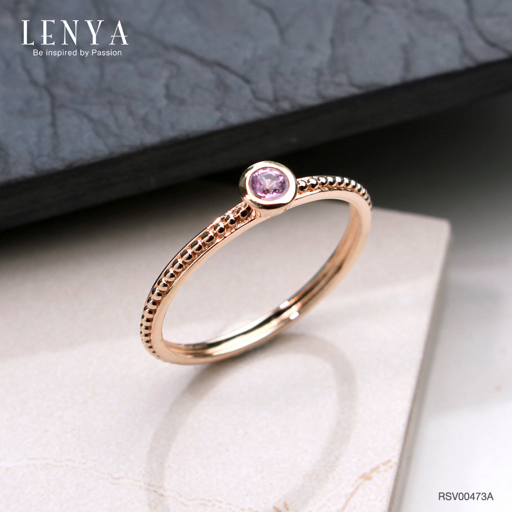 LENYA แหวนเงินแท้  ประดับแซฟไฟร์สีชมพู (Pink Sapphire)  ดีไซน์เล็กๆ สามารถ Mix and Match กับแหวนดีไซน์ อื่นๆได้ อย่างลงตัว