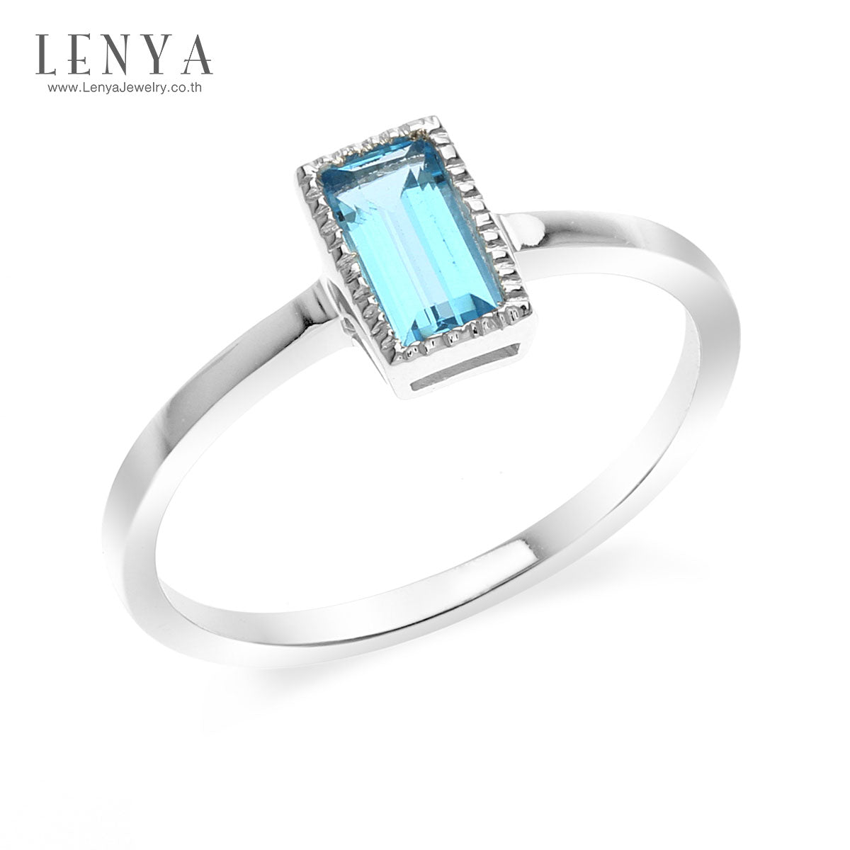 LENYA แหวนบลูโทแพชสีฟ้า(Blue Topaz) ทรงสี่เหลี่ยม ดีไซน์น่ารักสุดเก๋ ตัวเรือนเรือนเงินแท้925 ชุบทองคำขาว