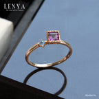 LENYA แหวนอเมทีสต์ (Amethyst) ประดับโทแพซสีฟ้า (Blue Topaz) เม็ดเล็ก ตัวเรือนเงินแท้ 925 ชุบพิ้งโกล์ด