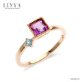 LENYA แหวนอเมทีสต์ (Amethyst) ประดับโทแพซสีฟ้า (Blue Topaz) เม็ดเล็ก ตัวเรือนเงินแท้ 925 ชุบพิ้งโกล์ด