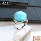 LENYA แหวนเงินแท้ประดับด้วยอะเมโซไนต์ ( Amazonite) เม็ดกลมใหญ่เจียระไนแบบหลังเบี้ย ดีไซน์เรียบเก๋ มีสไตล์ ตัวเรือนทำลวดลาย ดูทันสมัย ชุบด้วยทองขาว