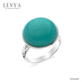 LENYA แหวนเงินแท้ประดับด้วยอะเมโซไนต์ ( Amazonite) เม็ดกลมใหญ่เจียระไนแบบหลังเบี้ย ดีไซน์เรียบเก๋ มีสไตล์ ตัวเรือนทำลวดลาย ดูทันสมัย ชุบด้วยทองขาว