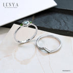 แหวนบลูโทแพซ (Blue Topaz) ประดับโครมไดออพไซต์ (Chrome Diopside) ตัวเรือนเงินแท้ชุบโรเดียม