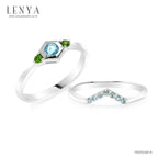 แหวนบลูโทแพซ (Blue Topaz) ประดับโครมไดออพไซต์ (Chrome Diopside) ตัวเรือนเงินแท้ชุบโรเดียม