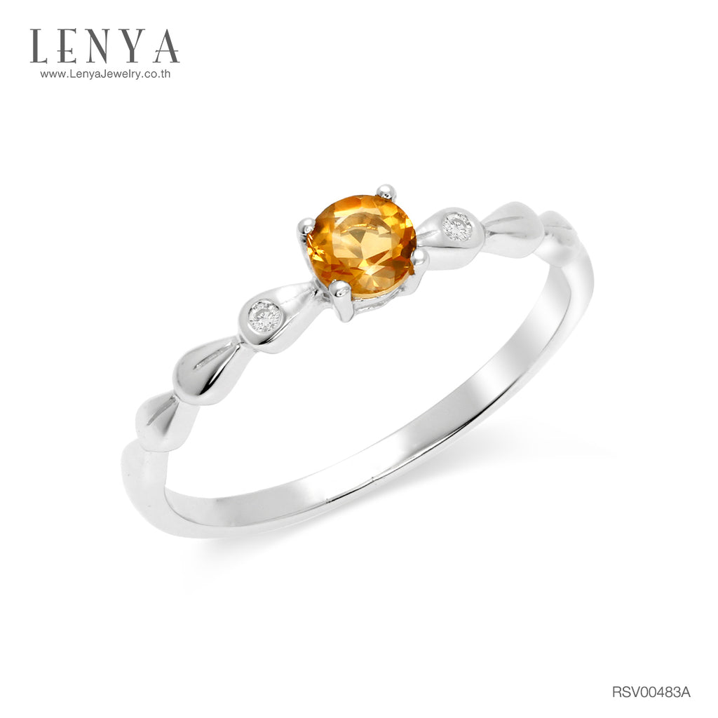 LENYA แหวนเงินแท้ 925 ประดับพลอยสีเหลือง ซิทริน (citrine) และ คิวบิกเซอร์โคเนีย(Cubic Zirconia) สวยเท่ห์อย่างมีสไตล์ ตัวเรือนชุบทองคำขาว