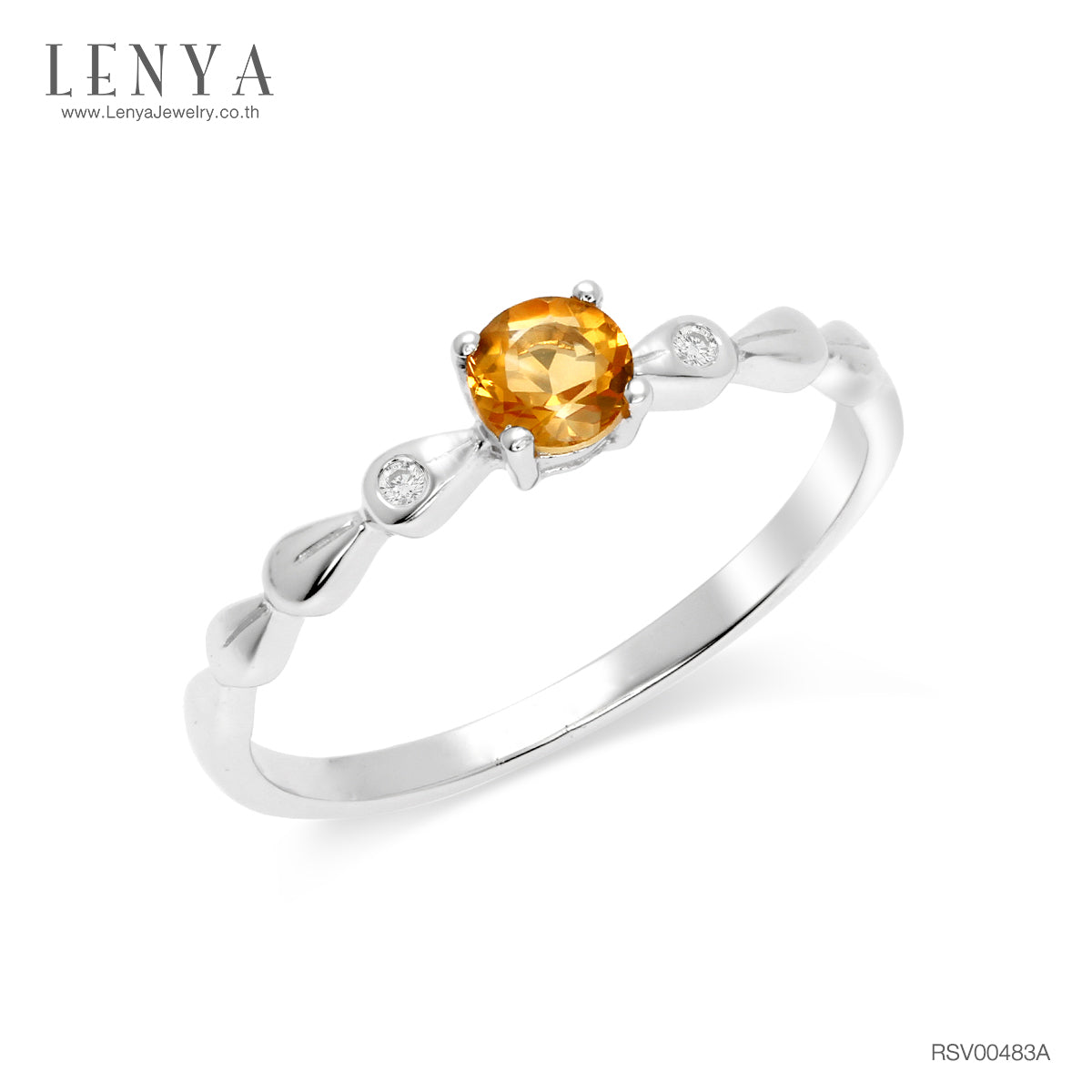 LENYA แหวนเงินแท้ 925 ประดับพลอยสีเหลือง ซิทริน (citrine) และ คิวบิกเซอร์โคเนีย(Cubic Zirconia) สวยเท่ห์อย่างมีสไตล์ ตัวเรือนชุบทองคำขาว