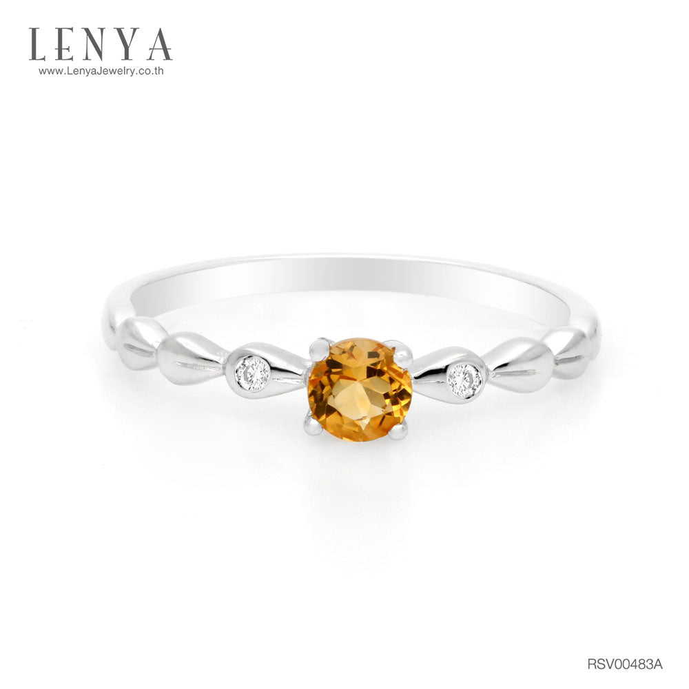 LENYA แหวนเงินแท้ 925 ประดับพลอยสีเหลือง ซิทริน (citrine) และ คิวบิกเซอร์โคเนีย(Cubic Zirconia) สวยเท่ห์อย่างมีสไตล์ ตัวเรือนชุบทองคำขาว