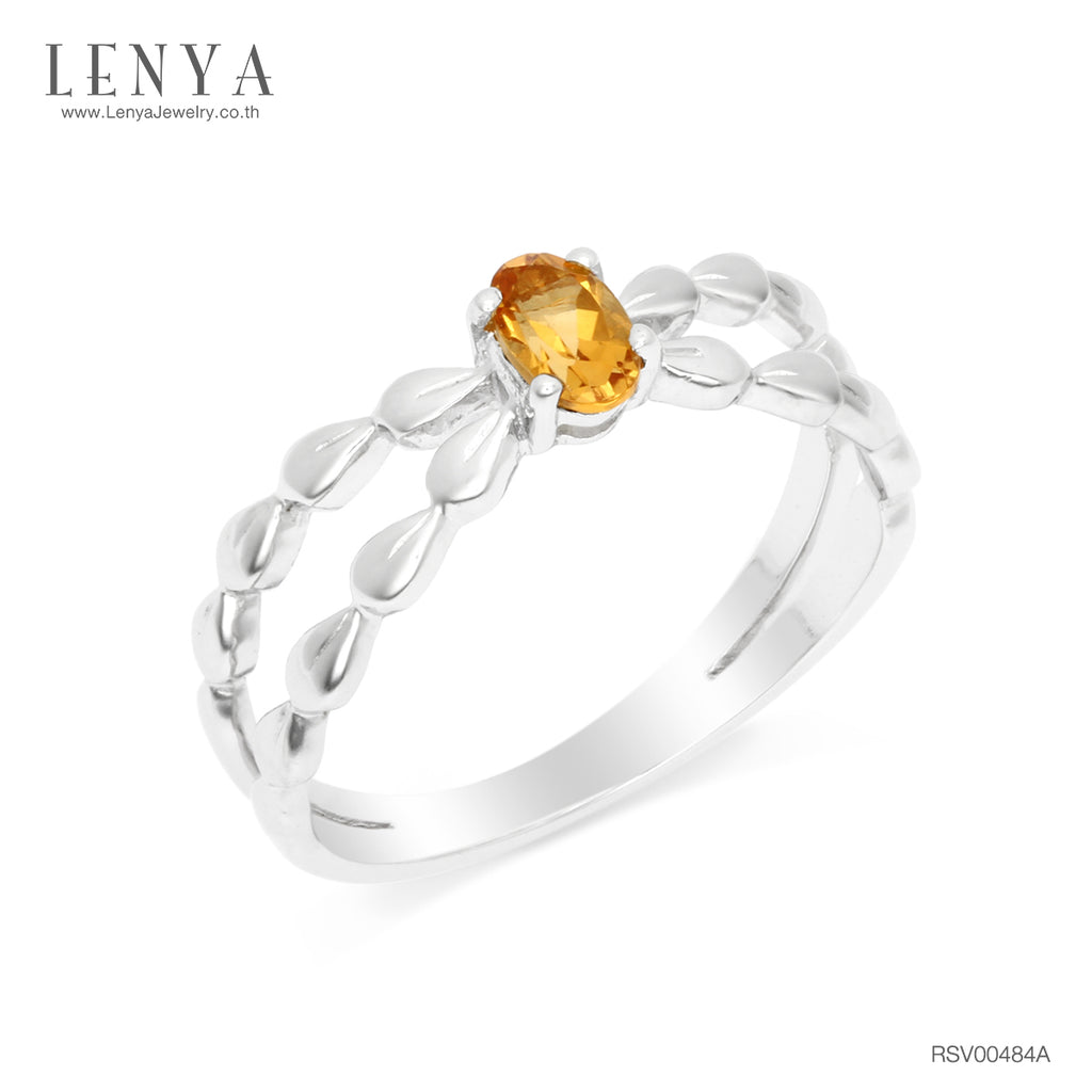 LENYA แหวนเงินแท้ 925 ประดับพลอยสีเหลือง ซิทริน (citrine) ทรงไข่ สวยเท่ห์อย่างมีสไตล์ ตัวเรือนชุบทองคำขาว