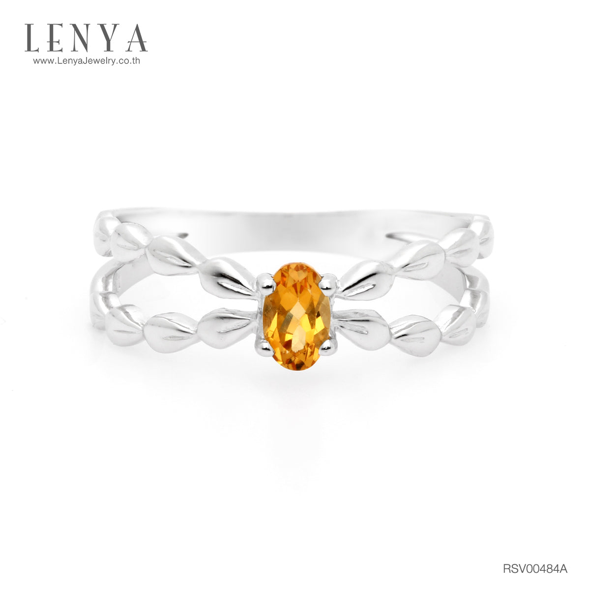 LENYA แหวนเงินแท้ 925 ประดับพลอยสีเหลือง ซิทริน (citrine) ทรงไข่ สวยเท่ห์อย่างมีสไตล์ ตัวเรือนชุบทองคำขาว