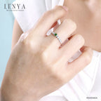 LENYA แหวนเงินแท้ 925 ประดับพลอยสีเขียว โครมไดออพไซด์  (Chrome Diopside)  สวยเท่ห์อย่างมีสไตล์ ตัวเรือนชุบทองคำขาว