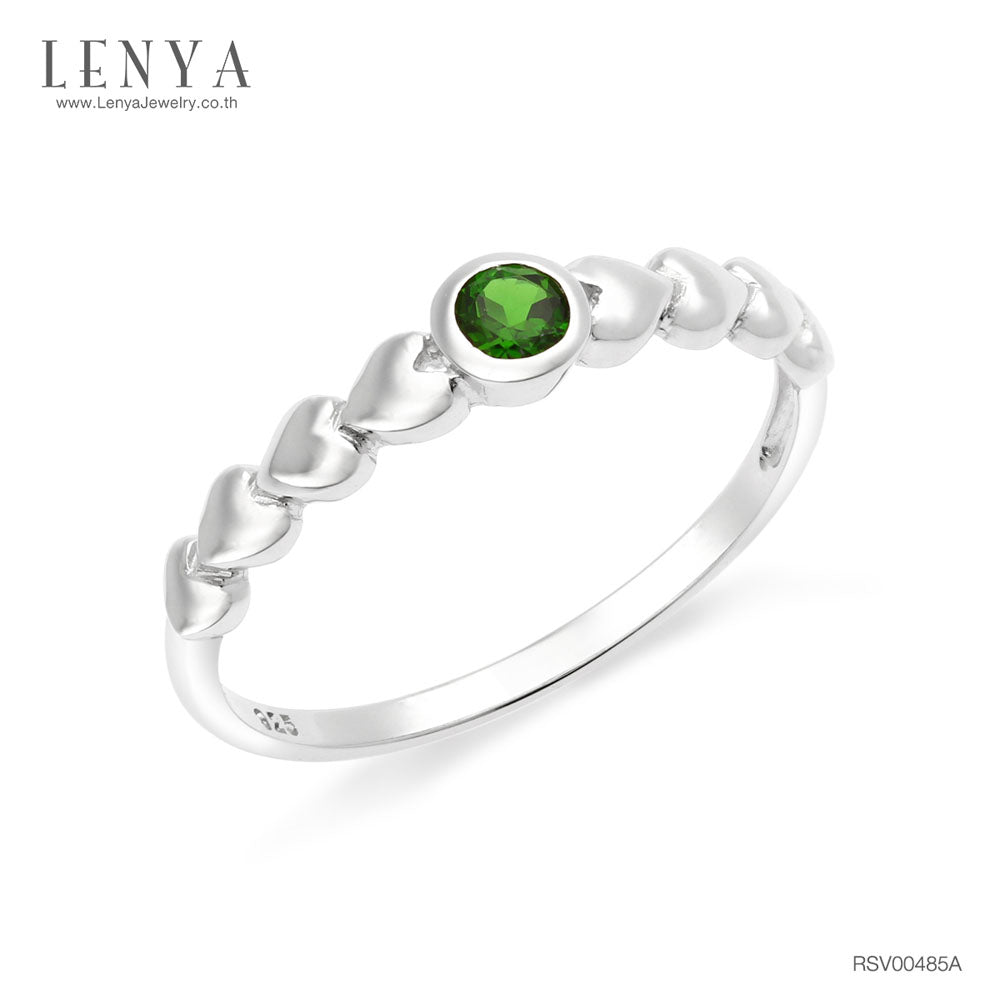 LENYA แหวนเงินแท้ 925 ประดับพลอยสีเขียว โครมไดออพไซด์  (Chrome Diopside)  สวยเท่ห์อย่างมีสไตล์ ตัวเรือนชุบทองคำขาว