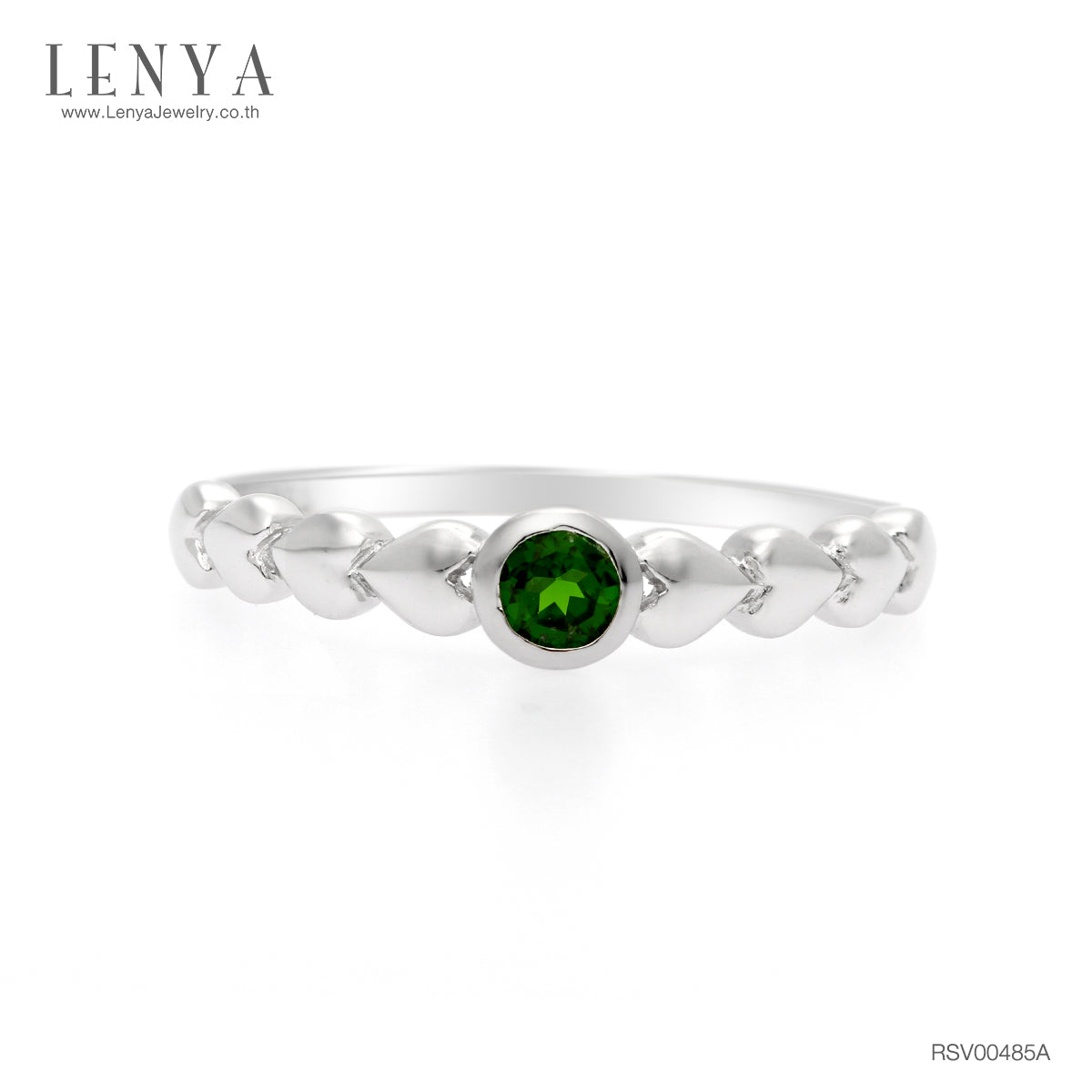 LENYA แหวนเงินแท้ 925 ประดับพลอยสีเขียว โครมไดออพไซด์  (Chrome Diopside)  สวยเท่ห์อย่างมีสไตล์ ตัวเรือนชุบทองคำขาว