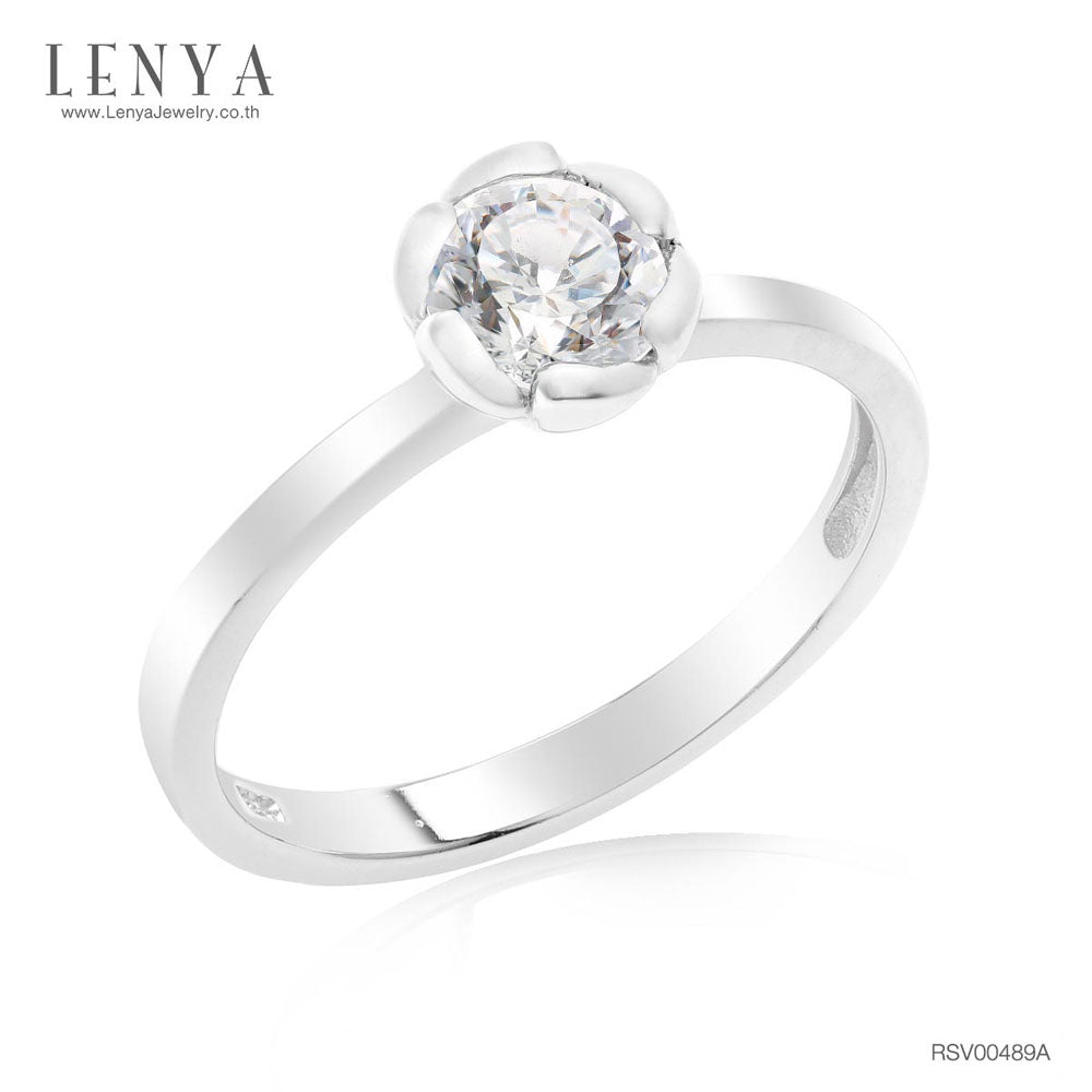 LENYA แหวนเงินแท้ 925 ชุปทองคำขาว ประดับด้วย Diamondlike  เสริมบุคลิกเพิ่มความมั่นใจ