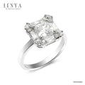 แหวนตัวเรือนเงินแท้ 925 ชุบทองขาว ประดับด้วย คิวบิกเซอร์โคเนีย (Cubic Zirconia) สีขาวสีเหลียมและกลม ดีไซน์เรียบหรู สวยงาม