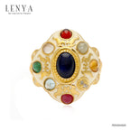 LENYA แหวนมณีนพเก้า ที่สุดของความมั่งมีกับอัญมณีไทย 9 ประการ  ทำขึ้นจากเงินแท้ 925 ชุบทองคำ ประดับพลอยนพรัตน์ ให้ชีวิตดีขึ้น 9 เท่า