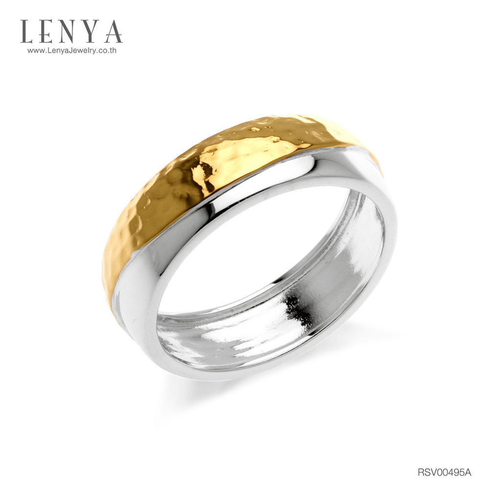 LENYA แหวน Two Tone Ring ตัวเรือนเงินแท้ 925 โรเดียม และทอง  ชุปเพิ่มลวดลายบนตัวเรือนให้ดูเก๋ไก๋