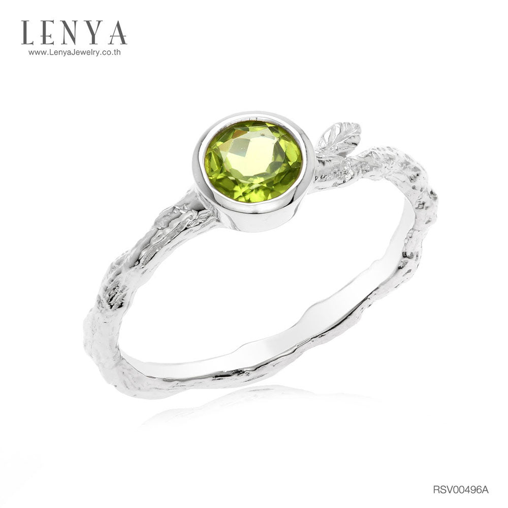 LENYA แหวนเงินแท้ ประดับพลอยสีเขียวอมเหลือง เพอริดอท( peridot)  ดีไซน์เรียบหรูดูโดดเด่น  อัญมณีสำหรับชาวราศีสิงห์ หนุนนำความร่มเย็น สงบสุข เป็นสิริมงคลแก่ชีวิต