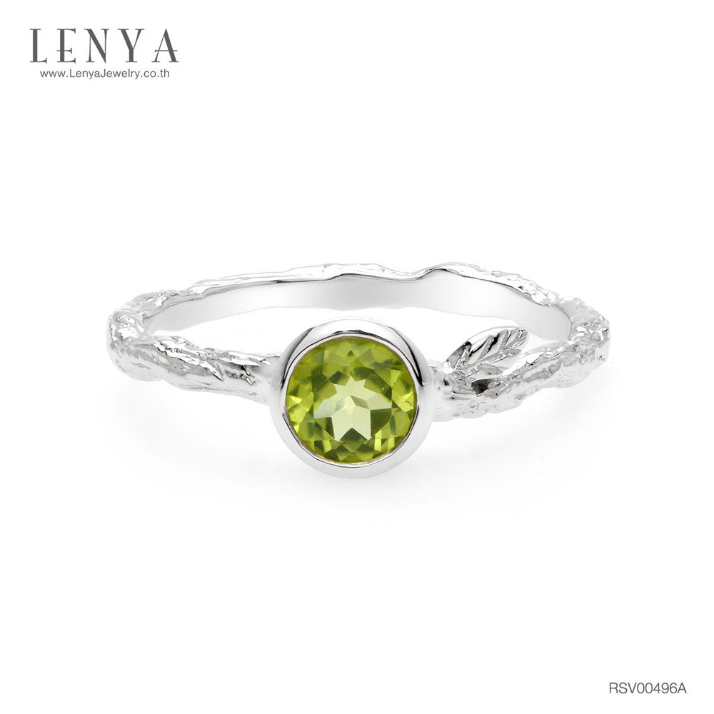 LENYA แหวนเงินแท้ ประดับพลอยสีเขียวอมเหลือง เพอริดอท( peridot)  ดีไซน์เรียบหรูดูโดดเด่น  อัญมณีสำหรับชาวราศีสิงห์ หนุนนำความร่มเย็น สงบสุข เป็นสิริมงคลแก่ชีวิต