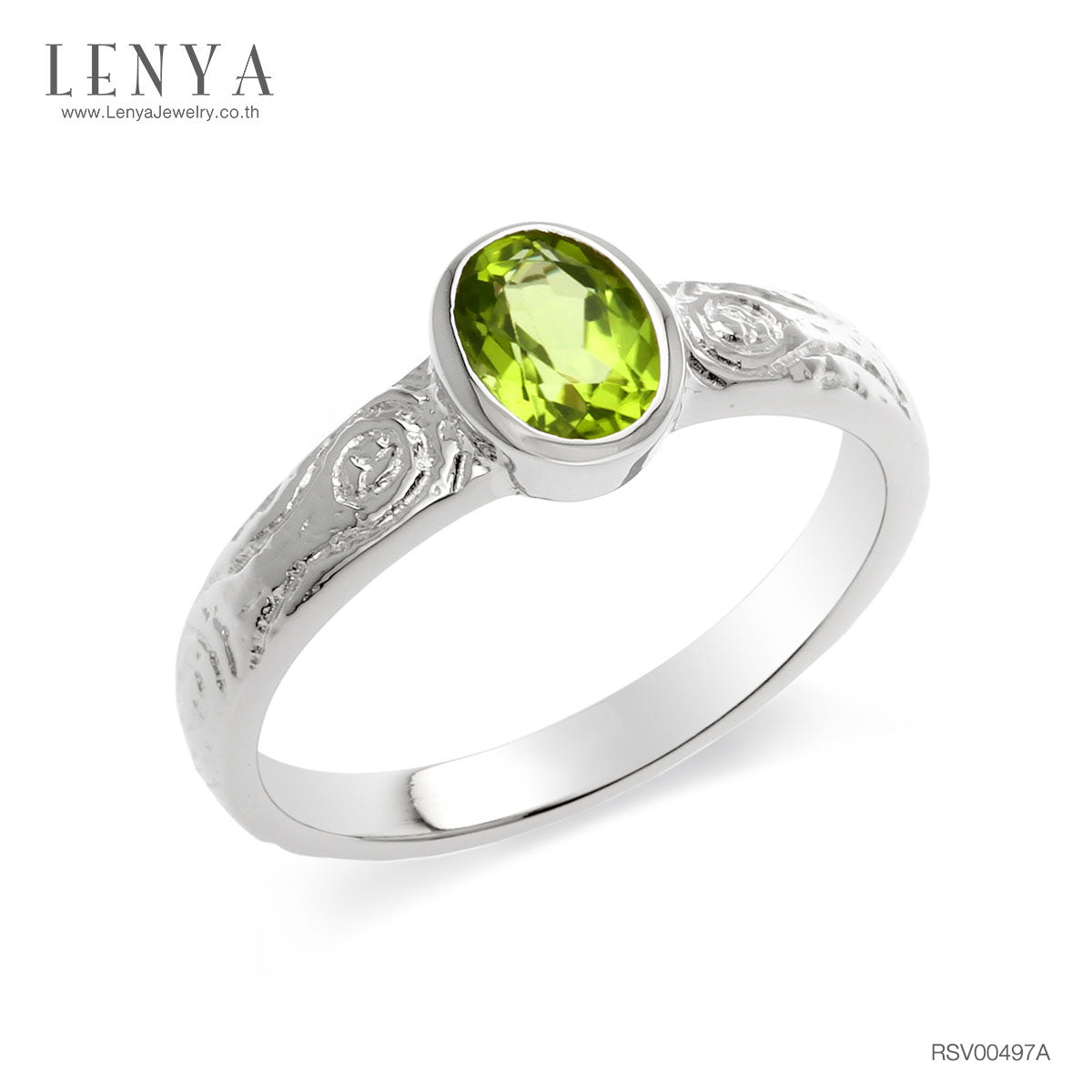 LENYA แหวนเงินแท้ ประดับพลอยสีเขียวอมเหลือง เพอริดอท( peridot)  ดีไซน์เรียบหรูดูโดดเด่น  อัญมณีสำหรับชาวราศีสิงห์ หนุนนำความร่มเย็น สงบสุข เป็นสิริมงคลแก่ชีวิต